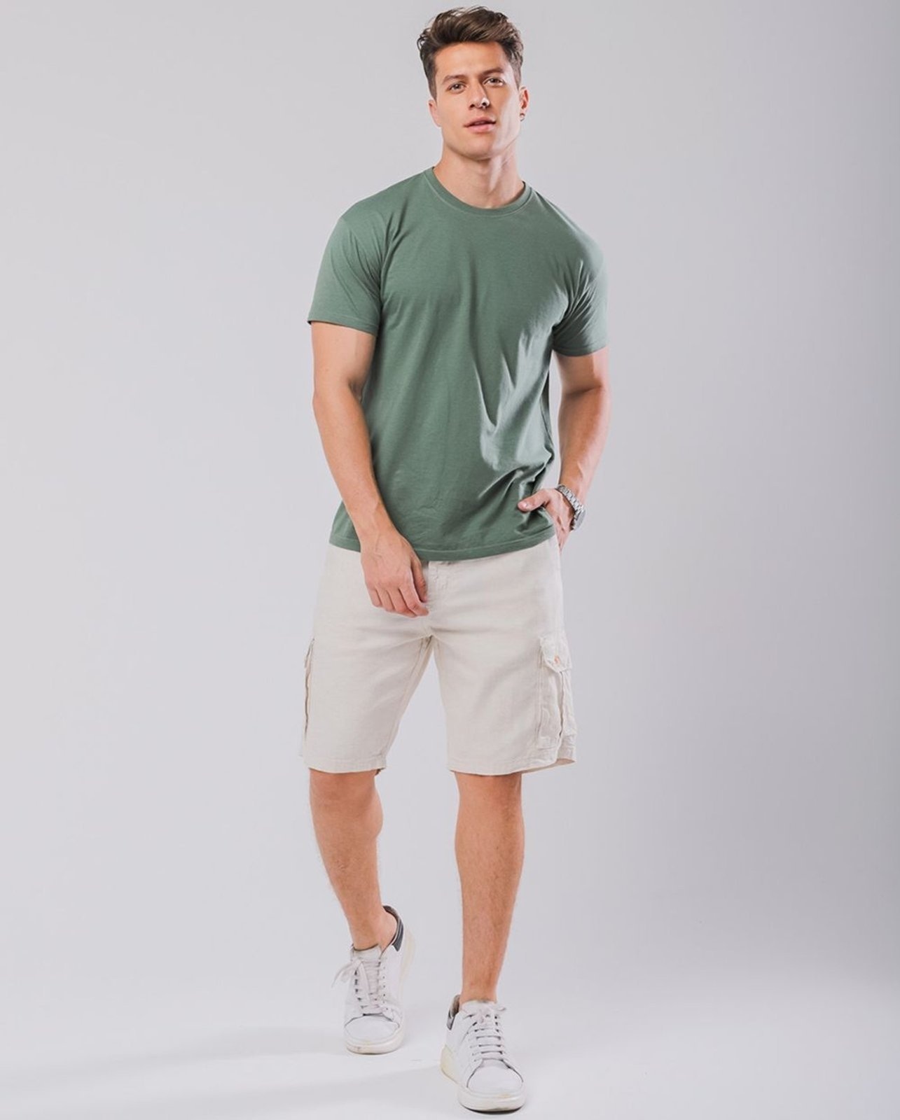 Imagem principal Bermuda Linho Cargo Masculina Bolso Lateral 23762 Linho Consciência bege