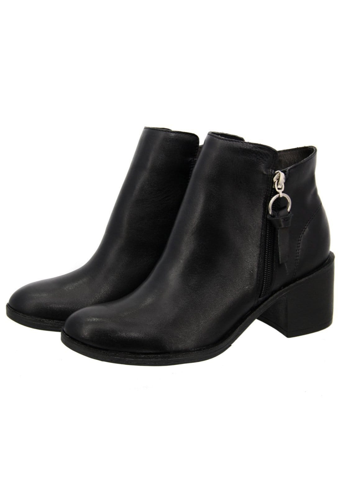 Bota em Couro Fashion Maria Paula Cano Curto Preta