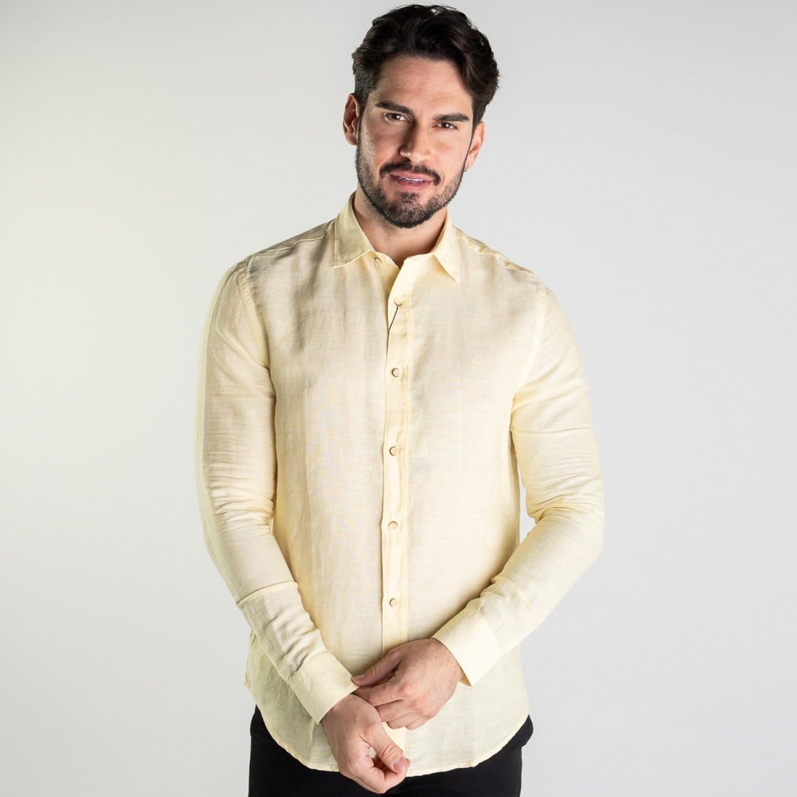 Camisa Aramis Slim Fit Linho Amarela