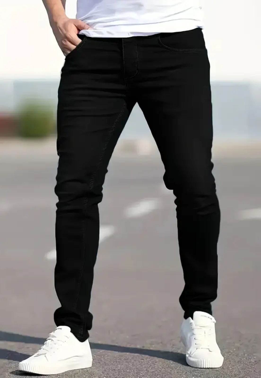 Imagem principal Calça Masculina Preta Skinny Kovali Casual Com Elastano Confortável Lavagem Preta KOVALI FASHION STORE jeans/preto