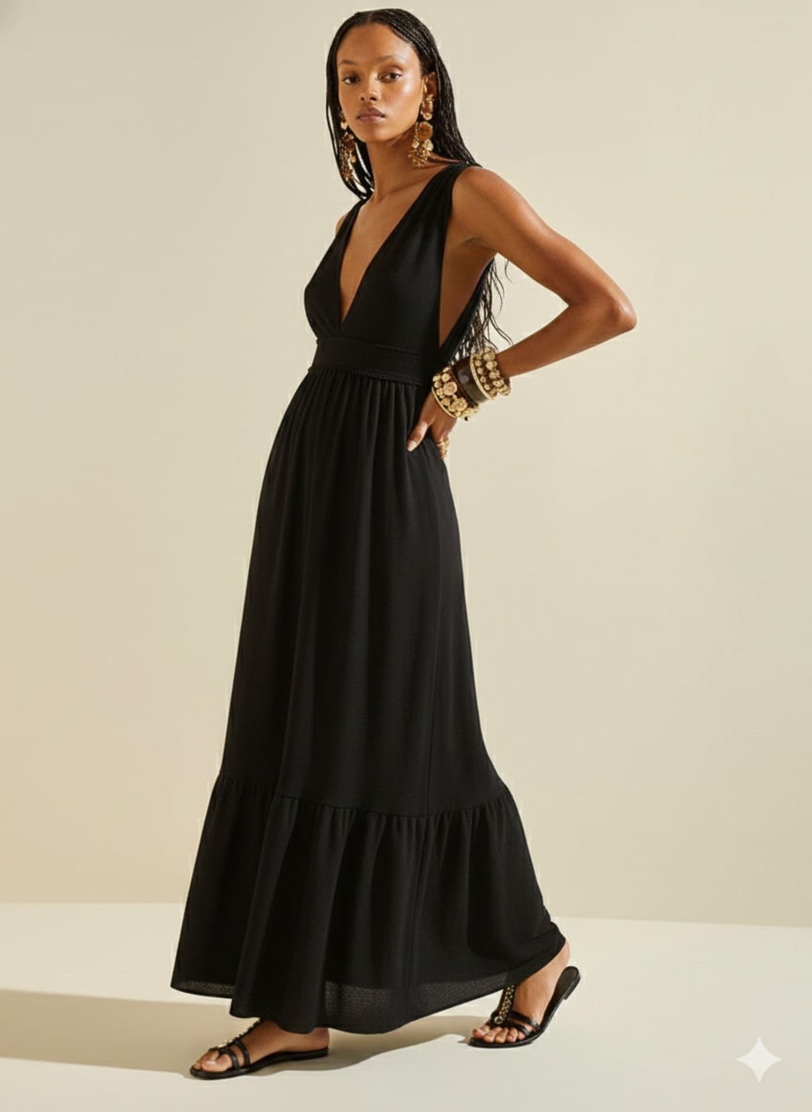 Imagem principal Vestido Morena Rosa Solto Decote V Com Alça Midi Preto Morena Rosa preto rosa