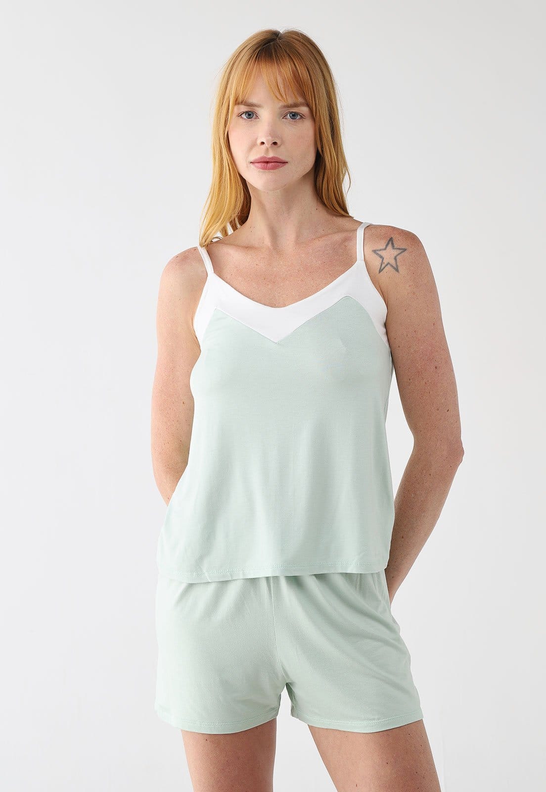 Pijama Curto Feminino Malwee Alças Finas Claro