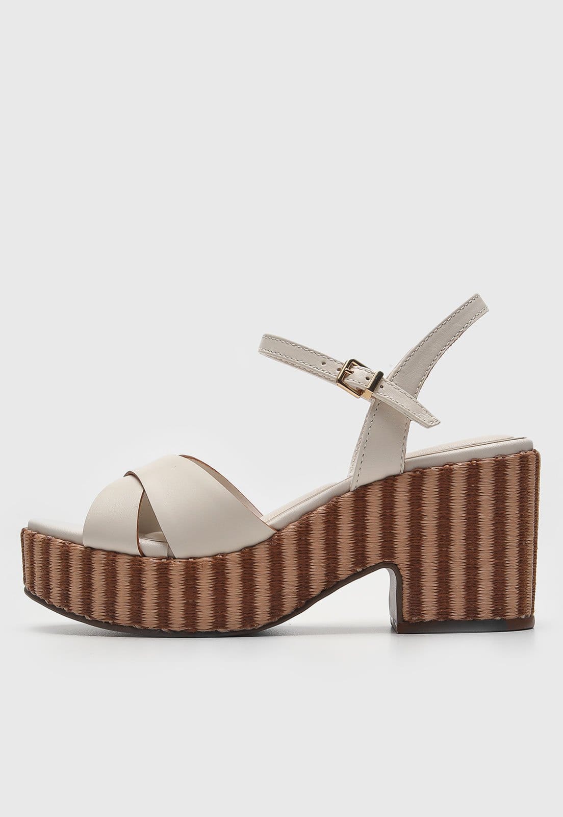 Sandália Feminina Loucos e Santos Salto Bloco Palha Off-White