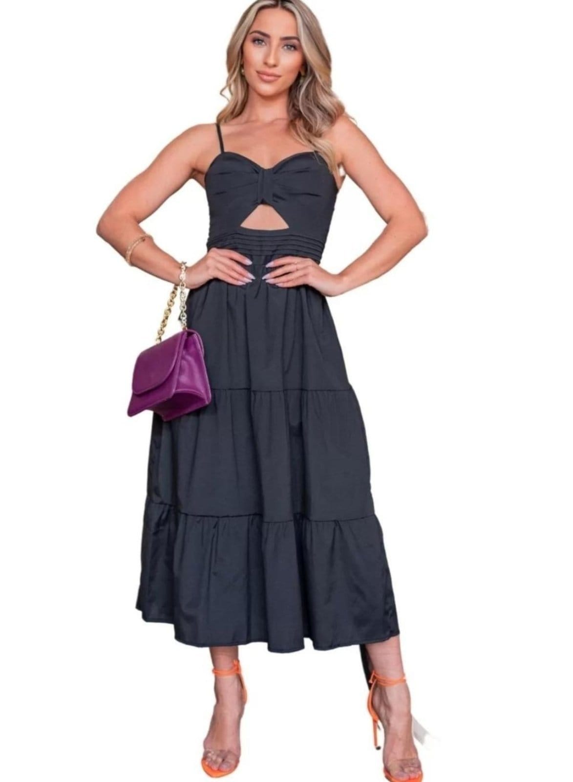 Vestido Midi Viscolinho Abertura Alcinha