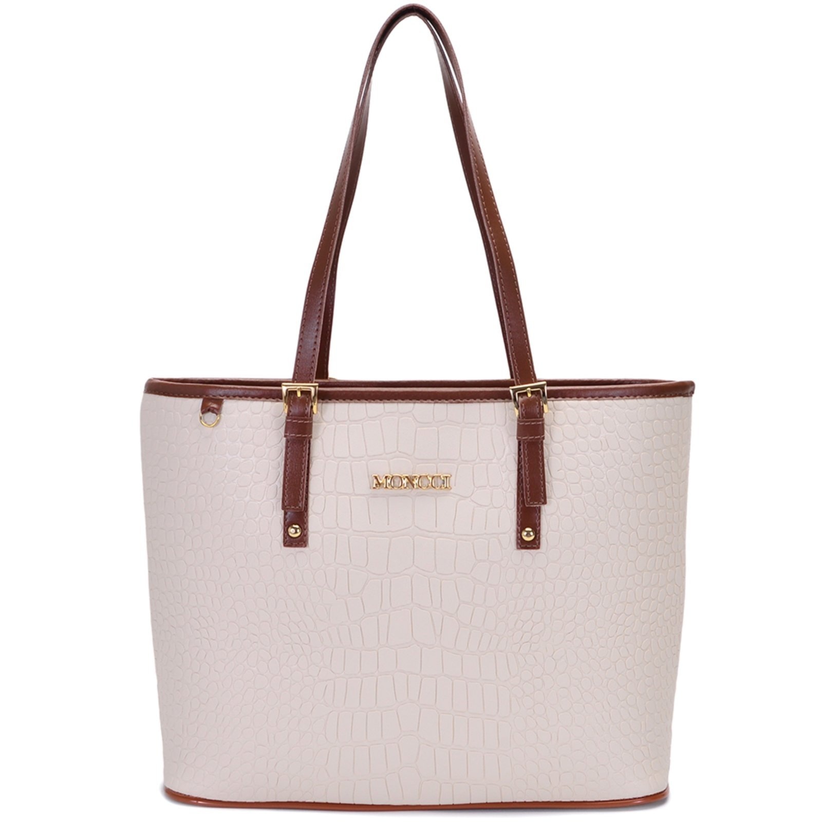 Imagem principal Bolsa Feminina Moncci Grande Ombro Forrada Fivela Roma Croco Marfim MONCCI branco/caramelo/off-white