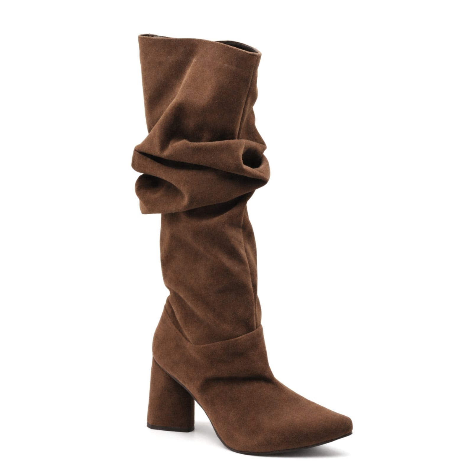 Bota Feminina Slouchy Enrugada Cano Longo Salto Grosso 23021 Camurça