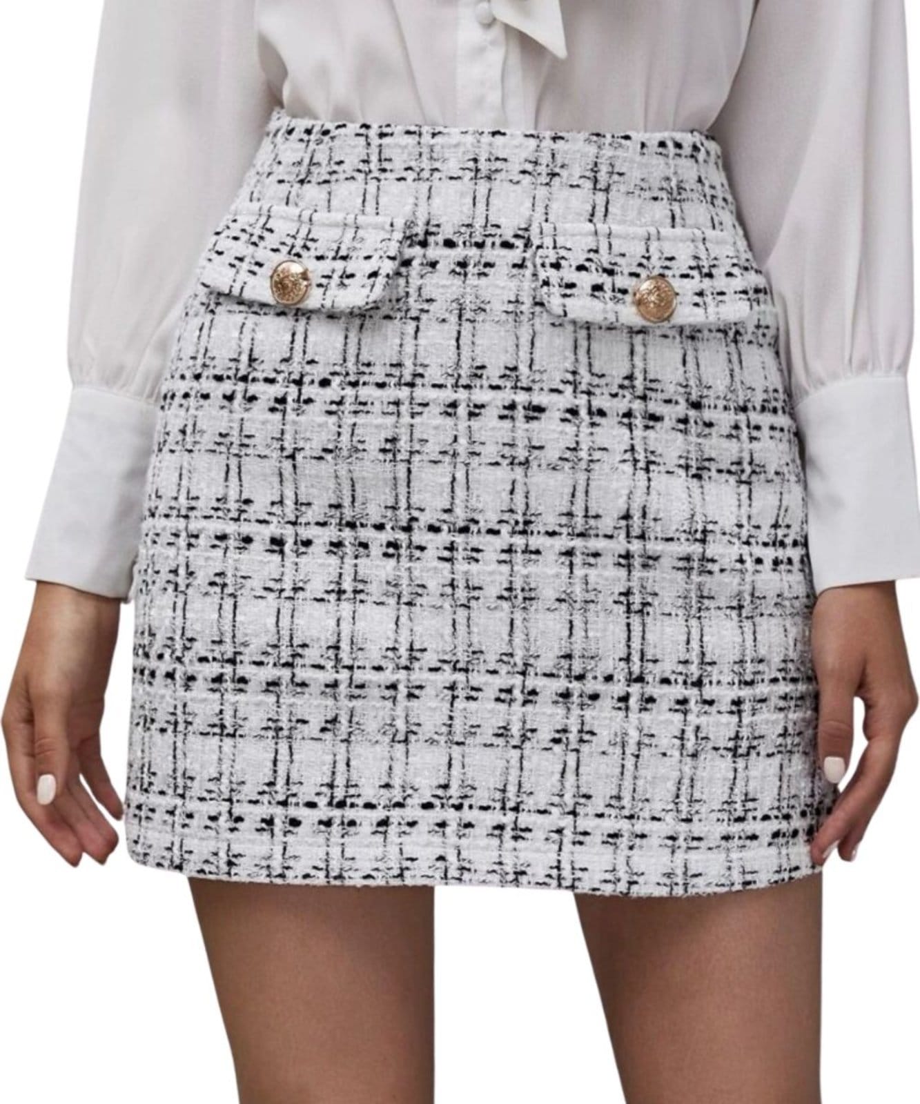 Saia Curta Expresso Tweed Com Botão Dourado