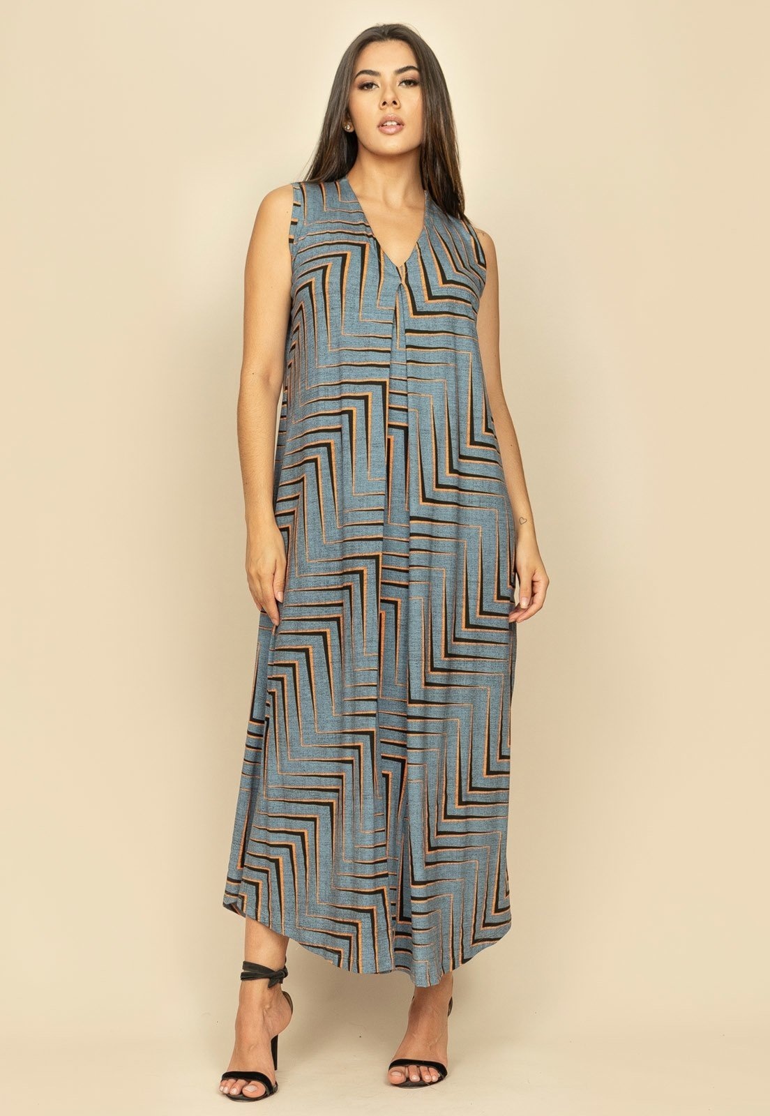 Imagem principal Vestido Longo Acará Malha Estampa Murici Amazonia Vital azul