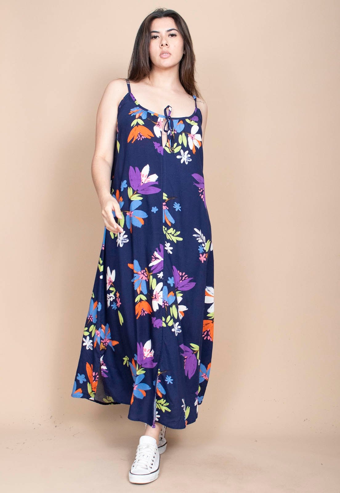 Imagem principal Vestido Longo Cabanafree Caçuá Viscose Alça Fina Estampa Festa das Flores Azul Cabanafree estampado/laranja/roxo/verde azul