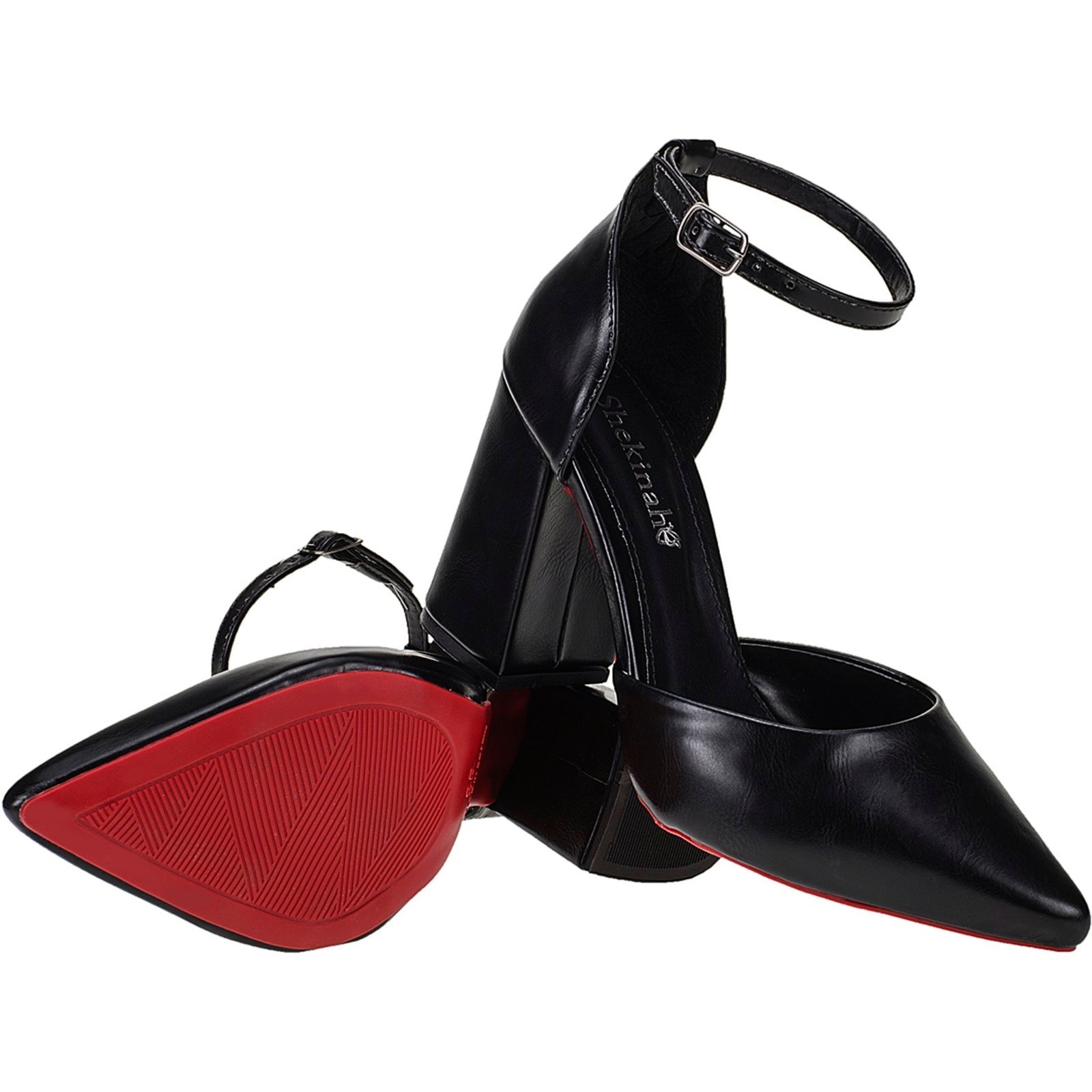 Imagem principal Sapato Feminino Scarpin Bico Fino Salto Bloco Saia e Blusa Salomé Shekinah Social Luxo Sola Vermelha Shekinah preto