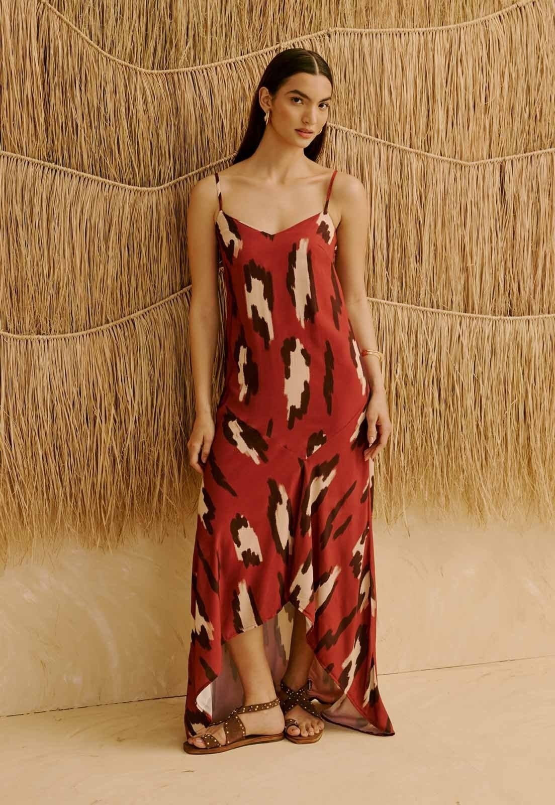 Imagem principal Vestido Longo Drop Waist Estampado Chimu CaCay marrom