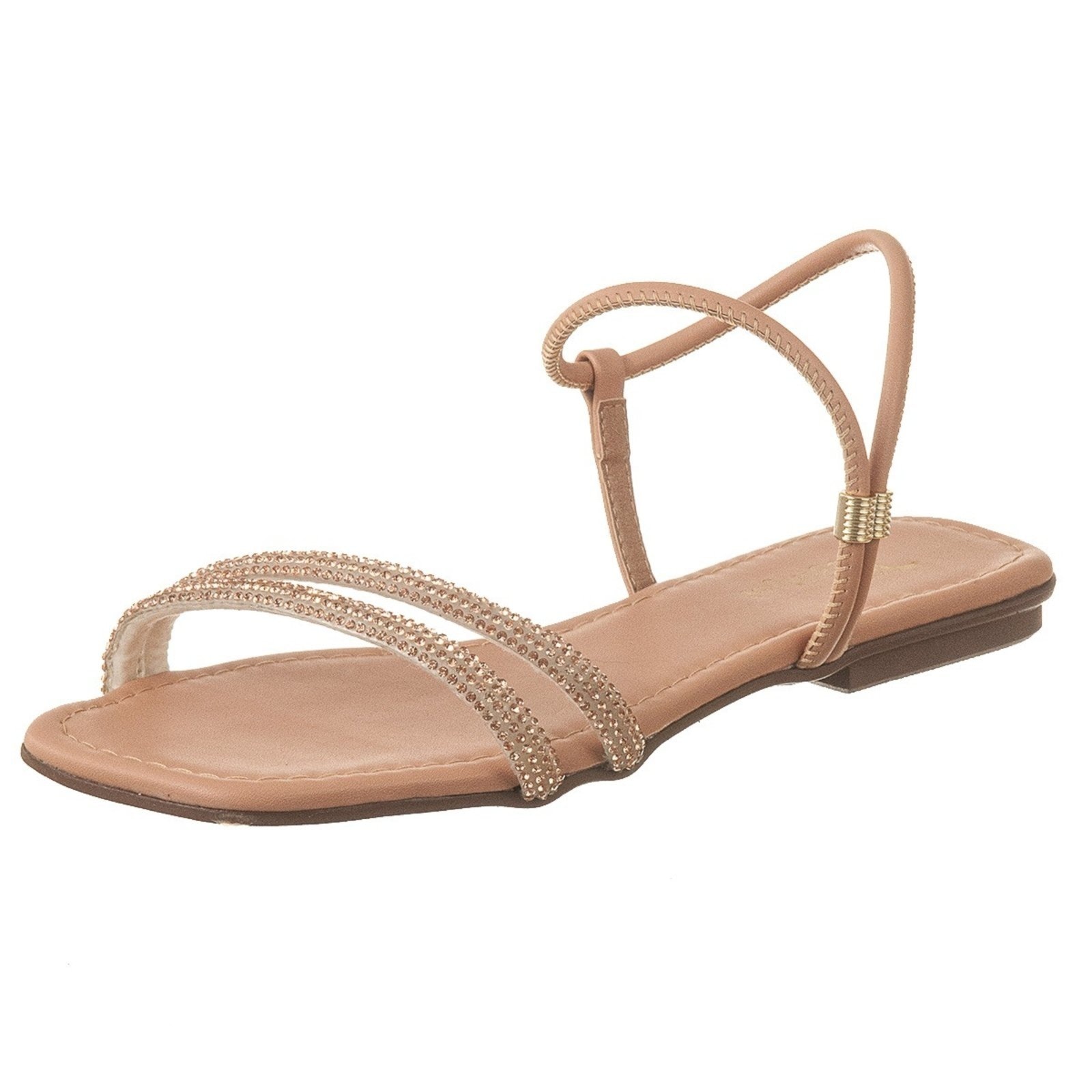 Imagem principal Sandália Feminina Rasteira C/ Brilhos Strass Moda Conforto Rosado VIA BIRIGUI nude