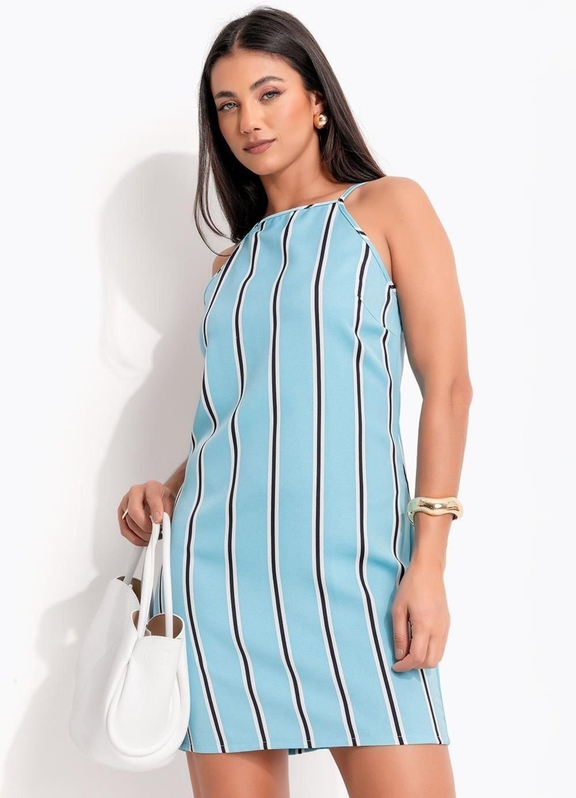 Imagem principal Vestido Em Crepe Plano Quintess Listrado Quintess azul