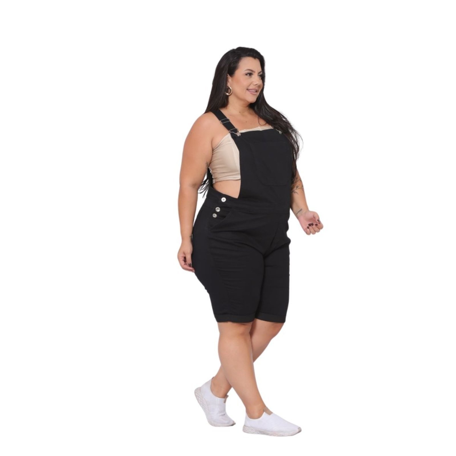 Imagem principal Macacão Feminino Jeans Light Plus Size Curto Collor JEANS LIGHT preto