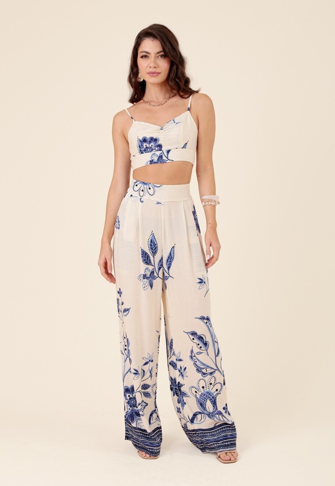 Imagem principal Calça Wide Leg Em Viscose Jardim Pop Me azul