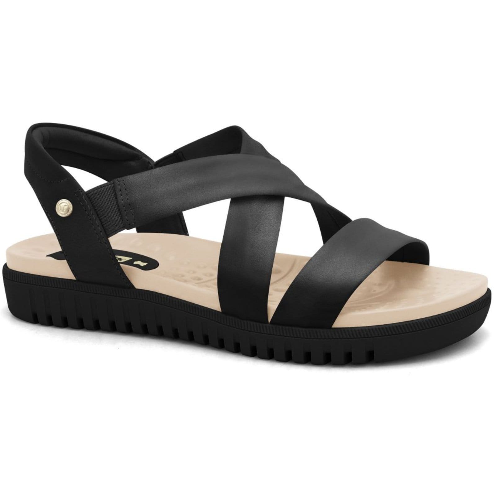 Sandália Feminina Couro Preta Comfortflex 2545403-4