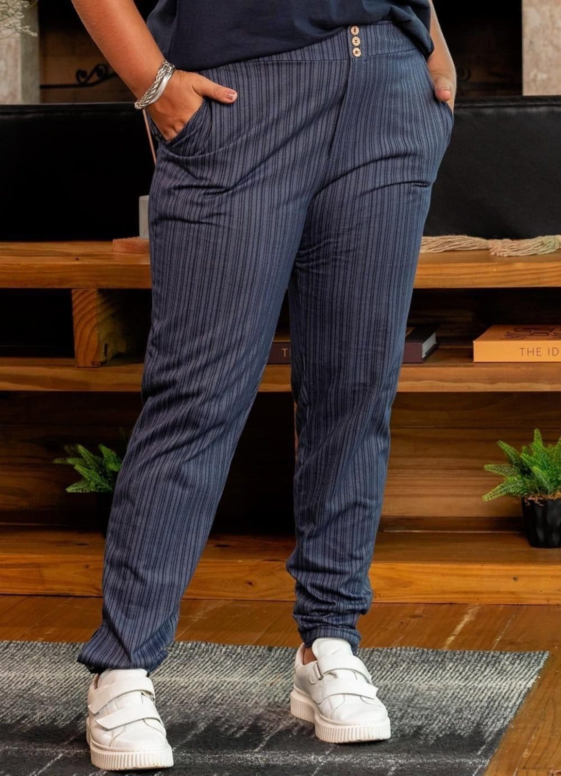 Calça Em Malha Denim Azul Marinho