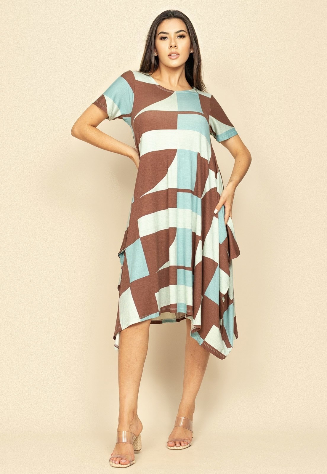 Imagem principal Vestido Saruel Malha Manga Curta Estampa Santa Rosa do Tocantins Cabanafree azul/estampado rosa