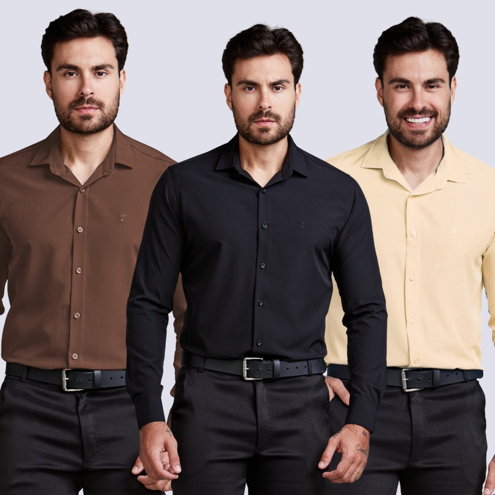 Imagem principal Kit 3 Camisa Social Masculina Manga Longa Daze Modas e Daze Modas bege/marrom/preto