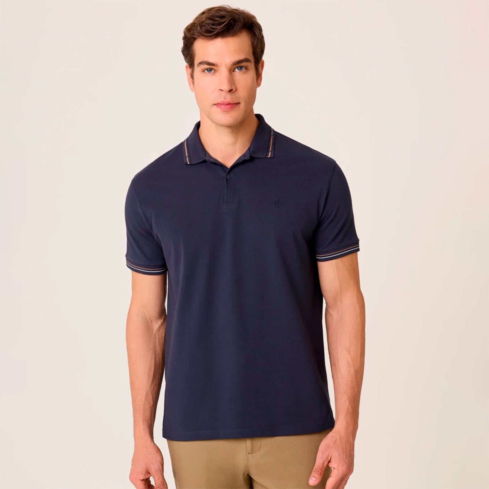 Camisa Polo Dudalina Jacquard Diagona Ve26 Marinho Masculino