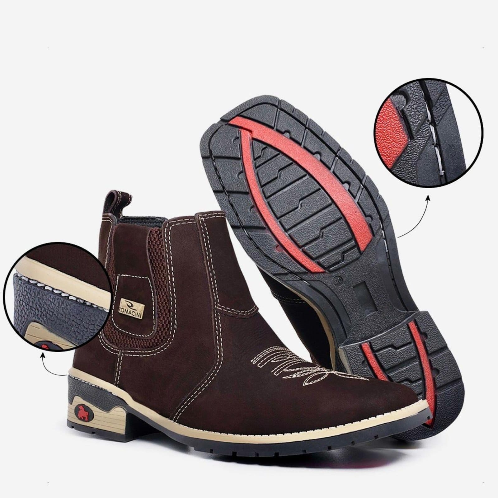 Botina Texana Masculina em Couro Solado Costurado