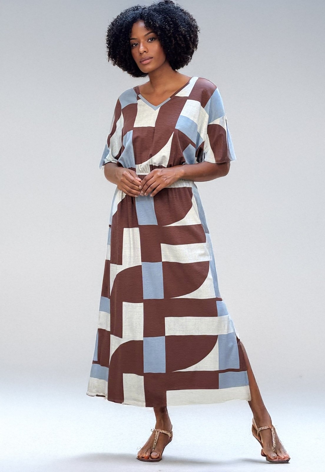 Imagem principal Vestido Longo Plano Estampa Santa Rosa do Tocantins Cabanafree azul/estampado/marrom rosa