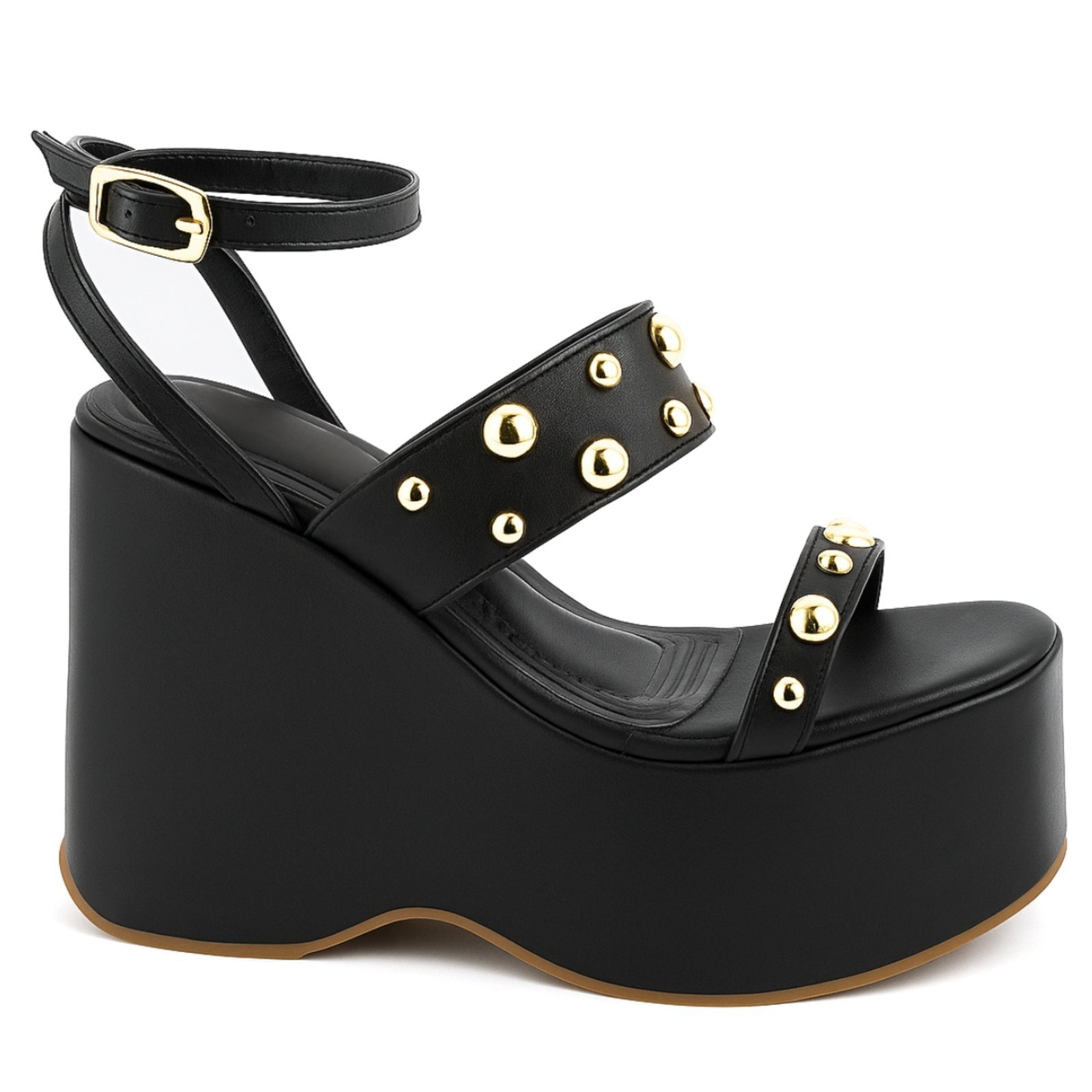 Imagem principal Sandália Feminina Anabela Aplicação Em Metal Dourado 182172 Flor da Pele preto