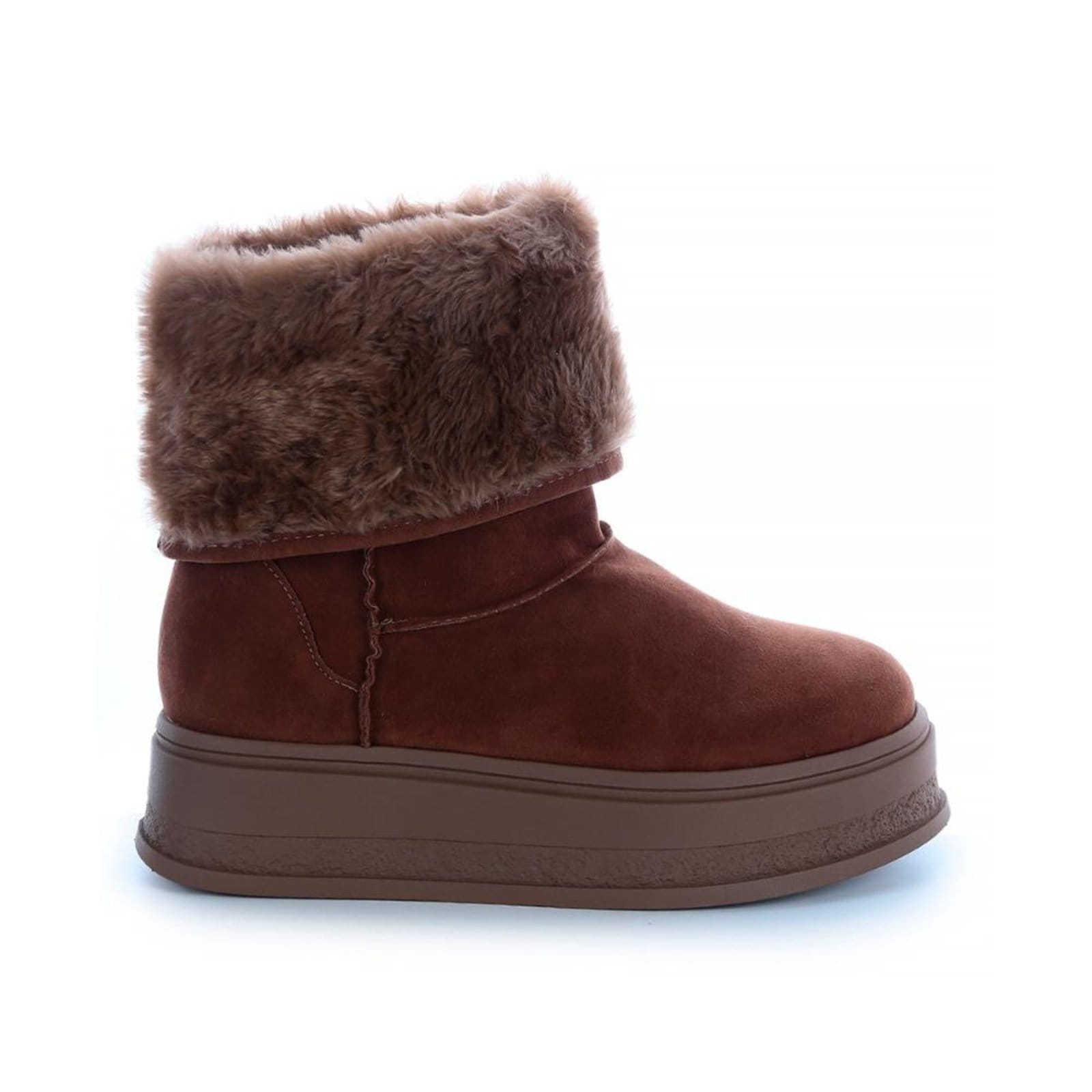 Bota de Pelos Forrada Salto Plataforma Cano Médio