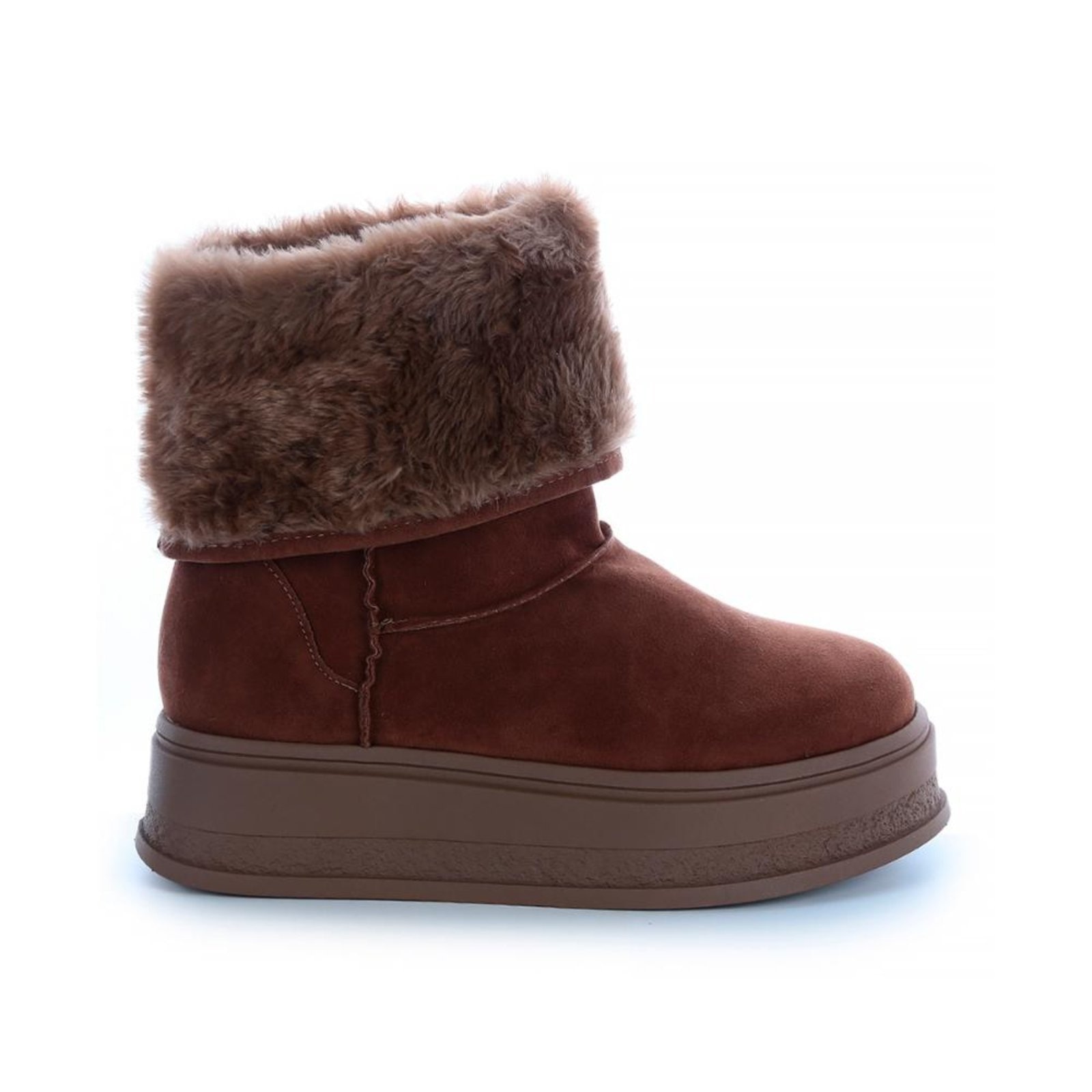 Imagem principal Bota de Pelos Forrada Salto Plataforma Cano Médio Damannu Shoes caramelo