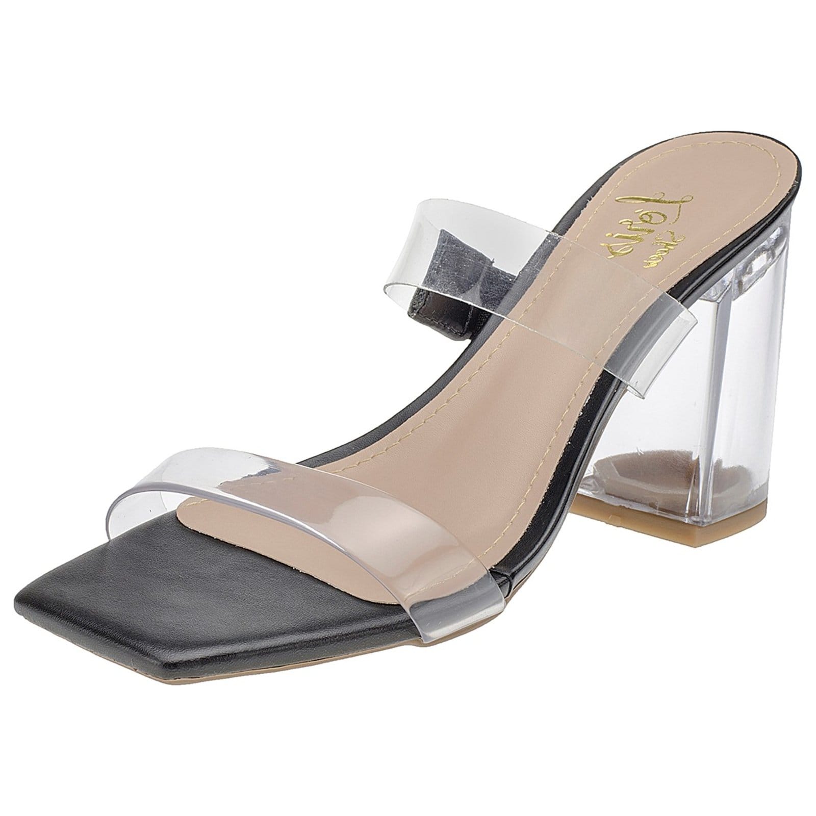 Tamanco Lóris Shoes Sandalia Feminina Vinil Transparente Salto Bloco Cristal Acrilico Moda