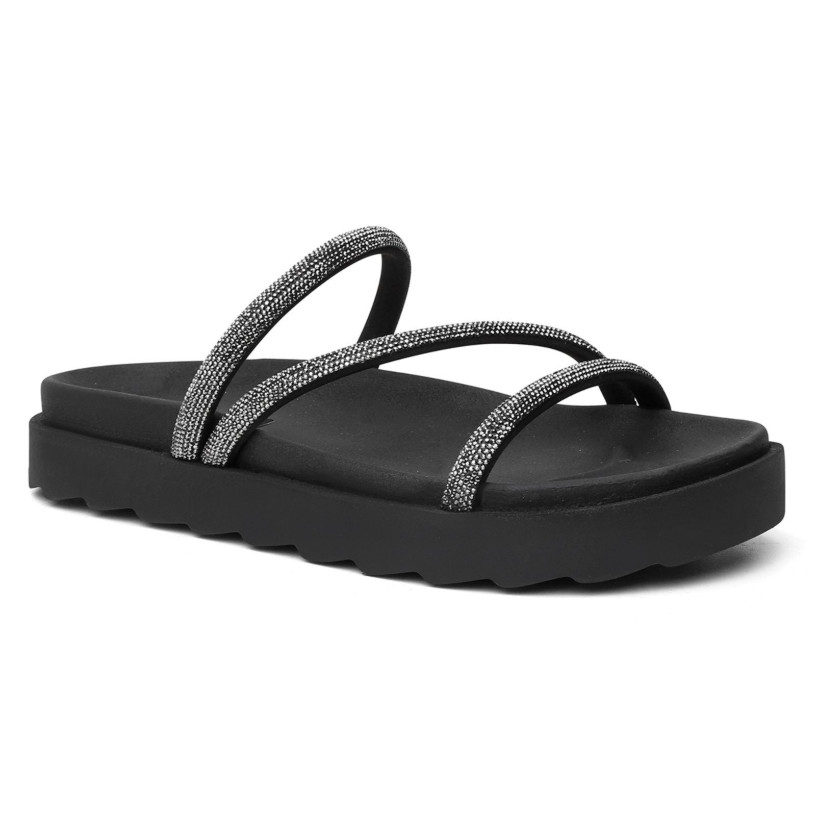 Imagem principal Papete Feminina Preta Strass Brilho Sandália Tiras Flat Conforto USE VITTAL preto