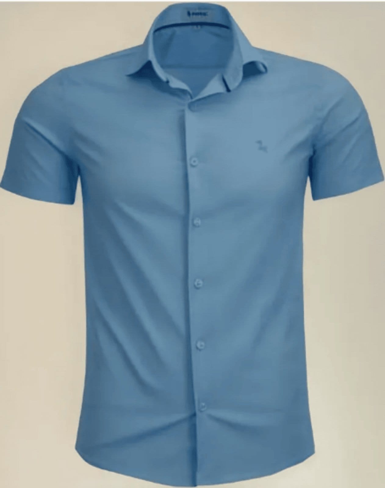 Camisa Social Amil Slim Com elastano Talks Macia Manga Curta Cor Jeans