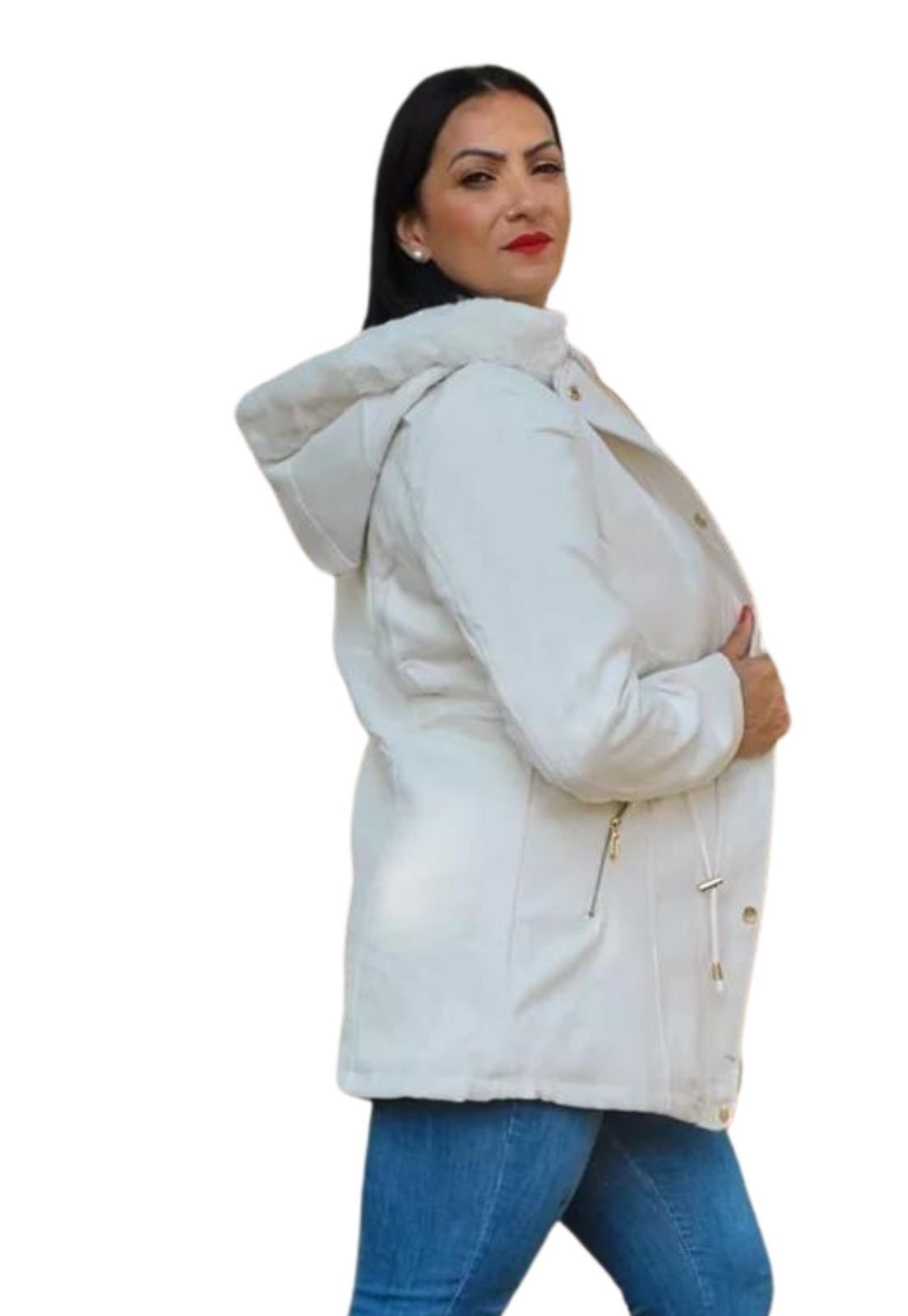 Imagem principal Jaqueta Parka Lã Batida Sobretudo Forrada Com Capuz Removível Off White Cia do Vestido branco white