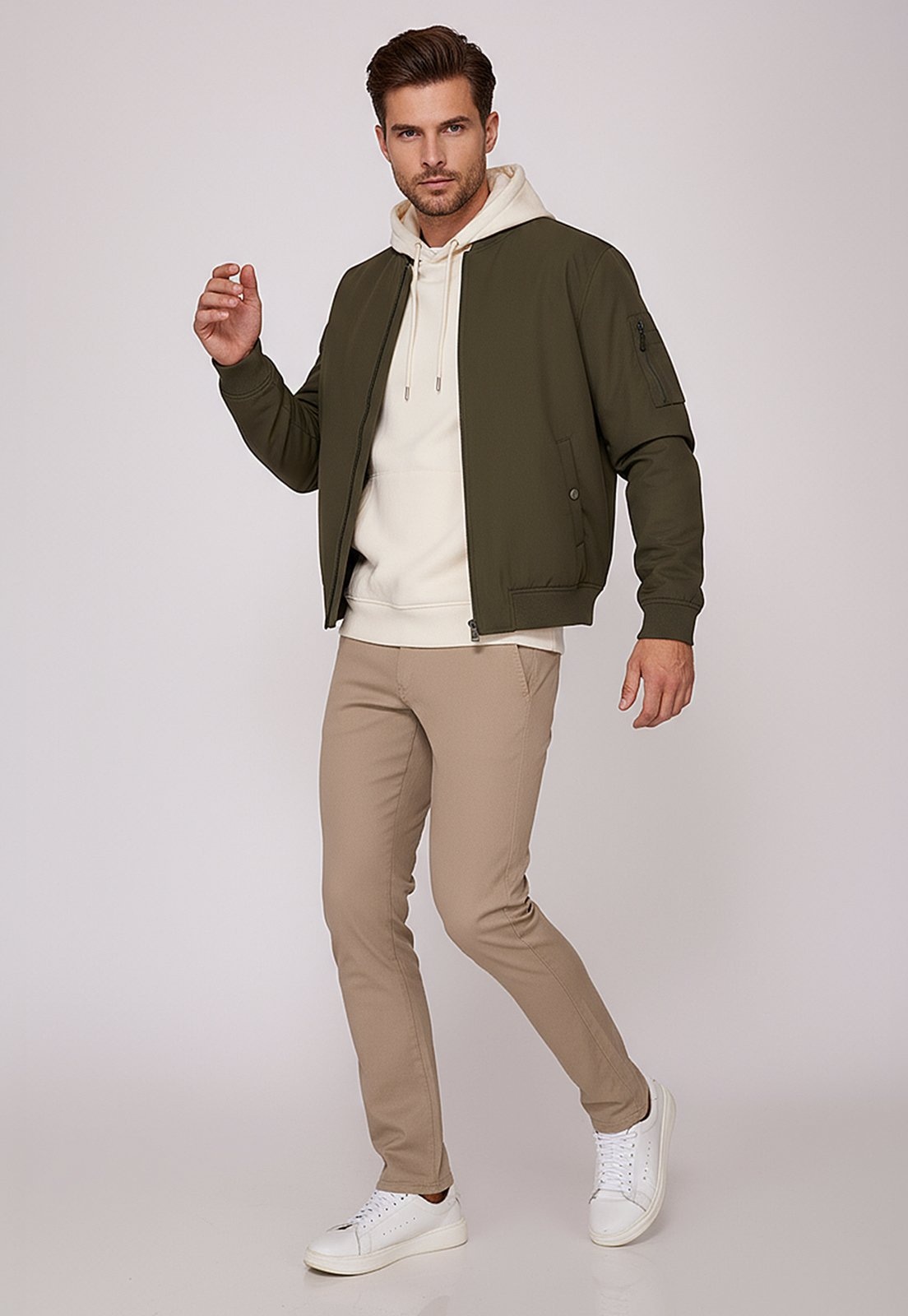 Imagem principal Calça Sarja Slim Fit Masculina Elastano Conforto Estilo e Versatilidade Macaw bege