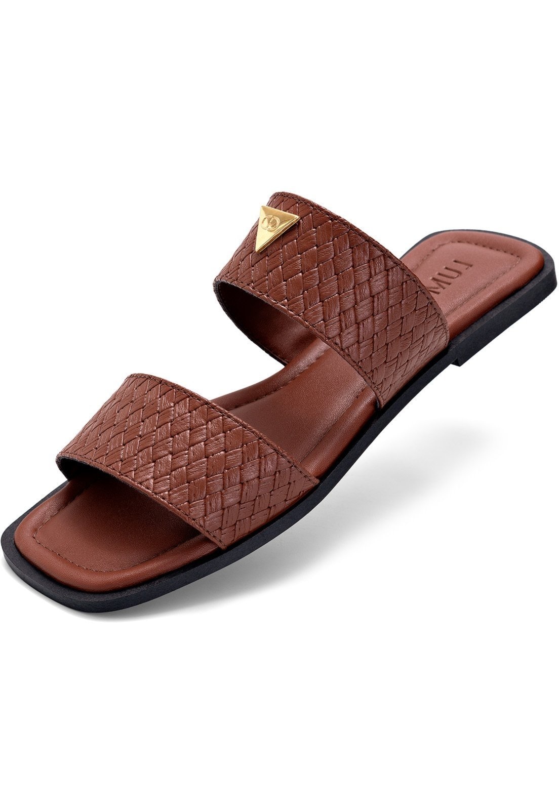 Imagem principal Sandáia Rasteira Feminina Lumiss Tressê Confortável Enfeite Metalizado LUMISS marrom