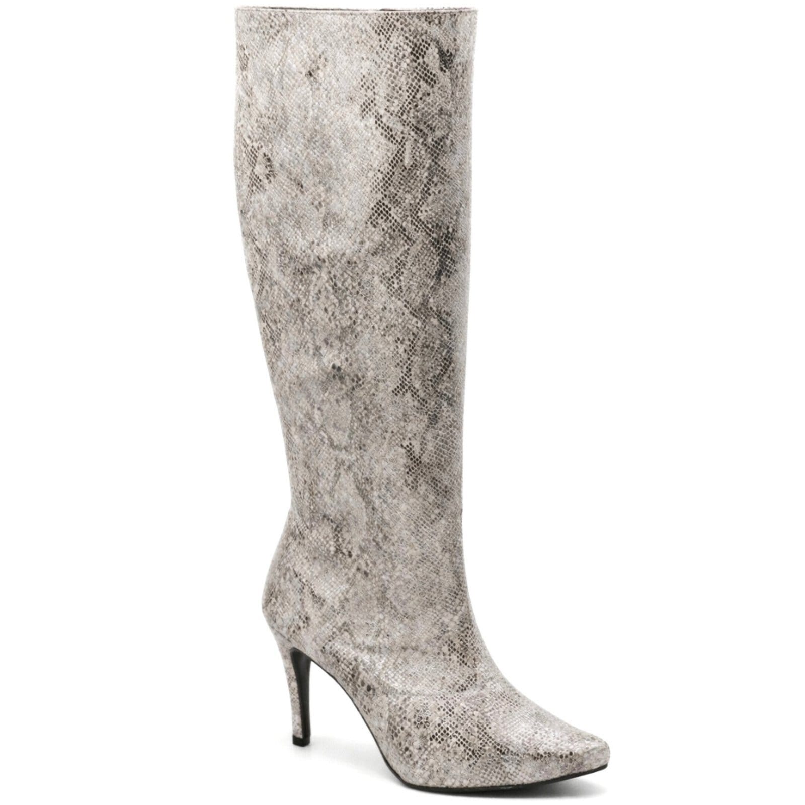 Bota Feminina Snake Cano Longo Salto Fino Sete Sales 1712 Cobra Metalizada