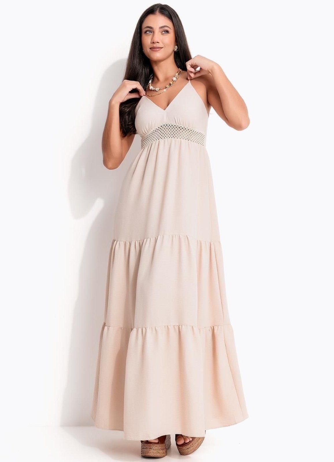 Imagem principal Vestido Alongado Em Air Flow Quintess Quintess bege