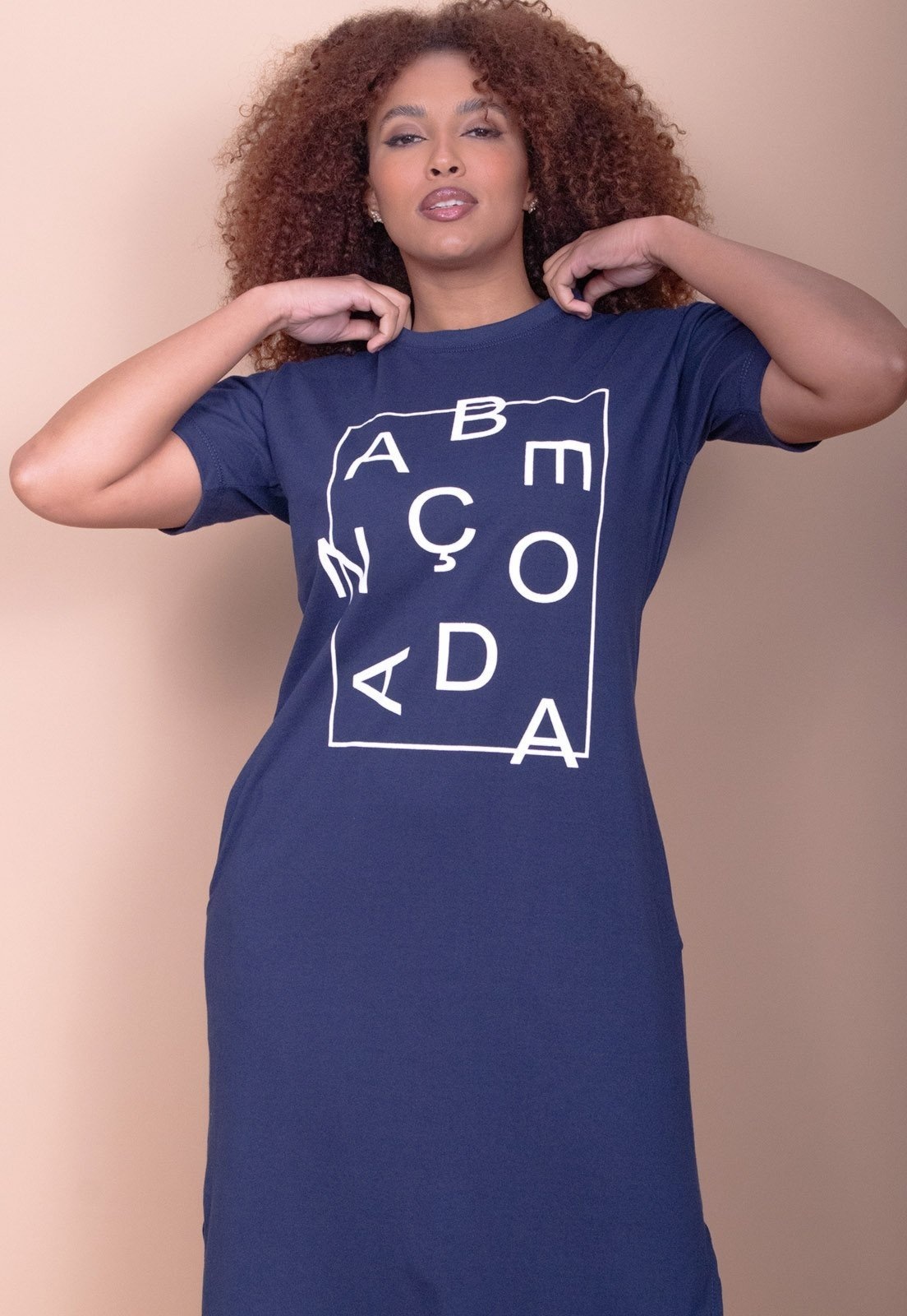 Imagem principal Vestido Cabanafree Midi Algodão Manga Curta Moda Evangélica Marinho Cabanafree azul/estampado azul