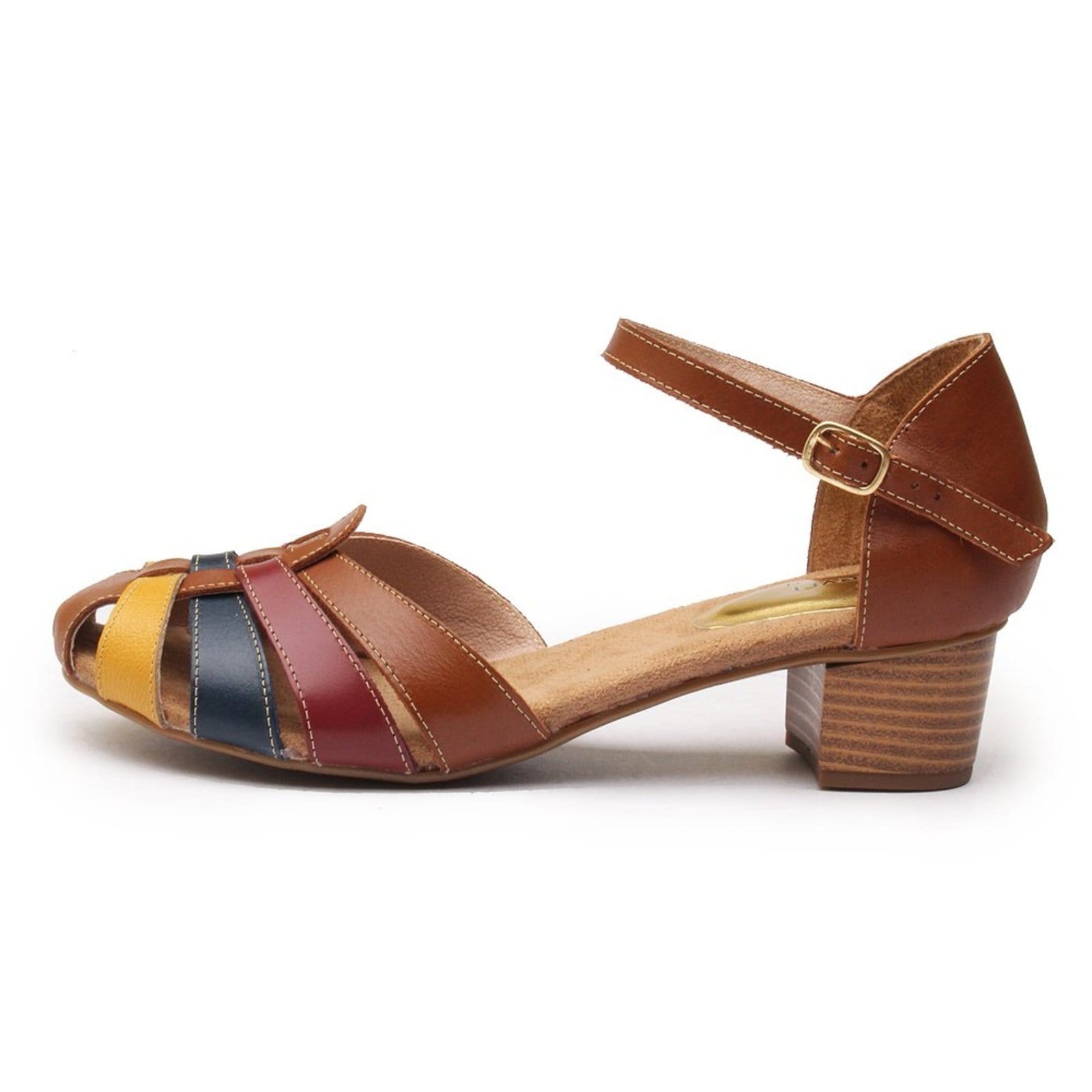 Sandália Feminina Couro Retrô Boneca Colorida