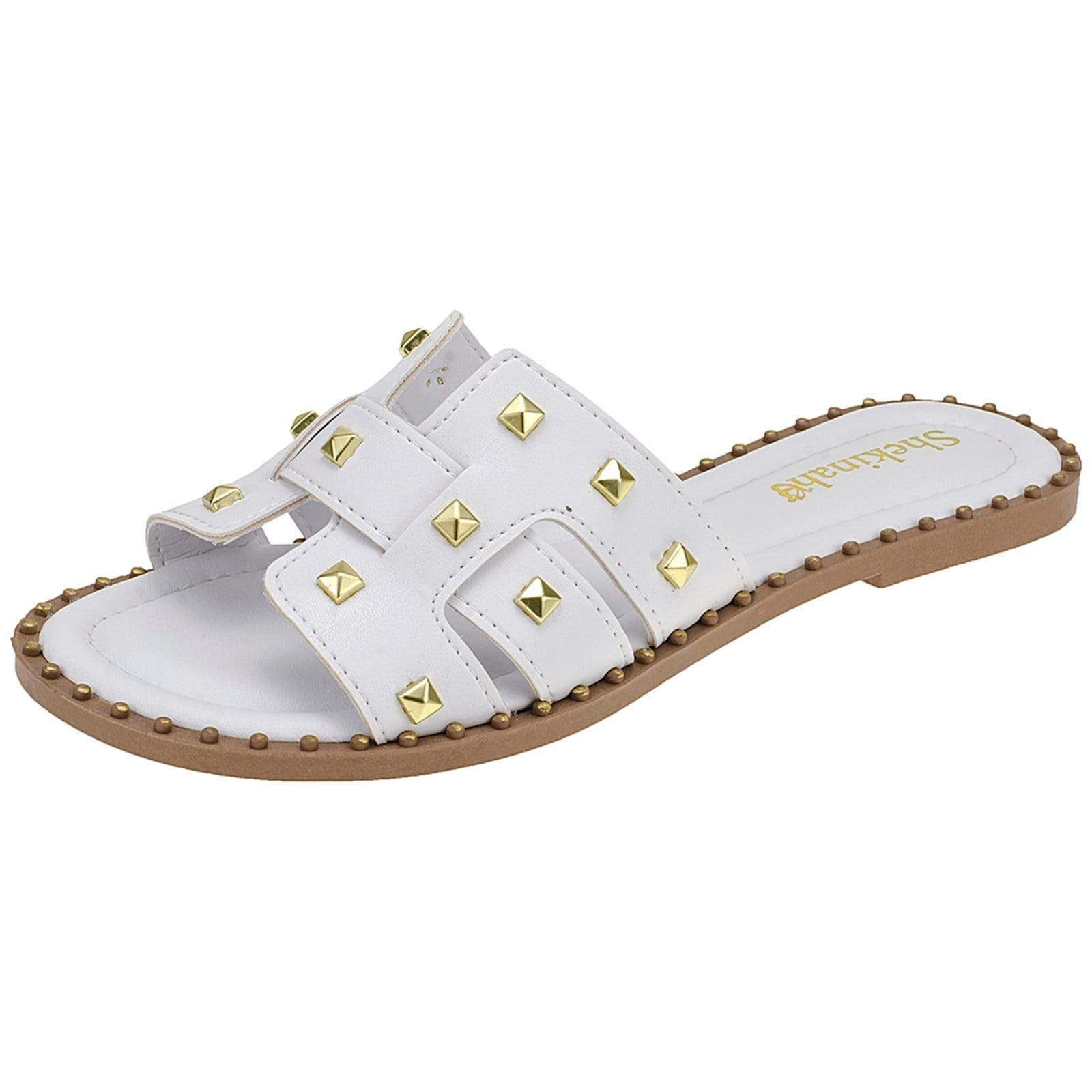 Sandália Feminina Rasteira Rasteirinha Shekinah Sola Tachas Cravo Spike Moda Macia Brilho