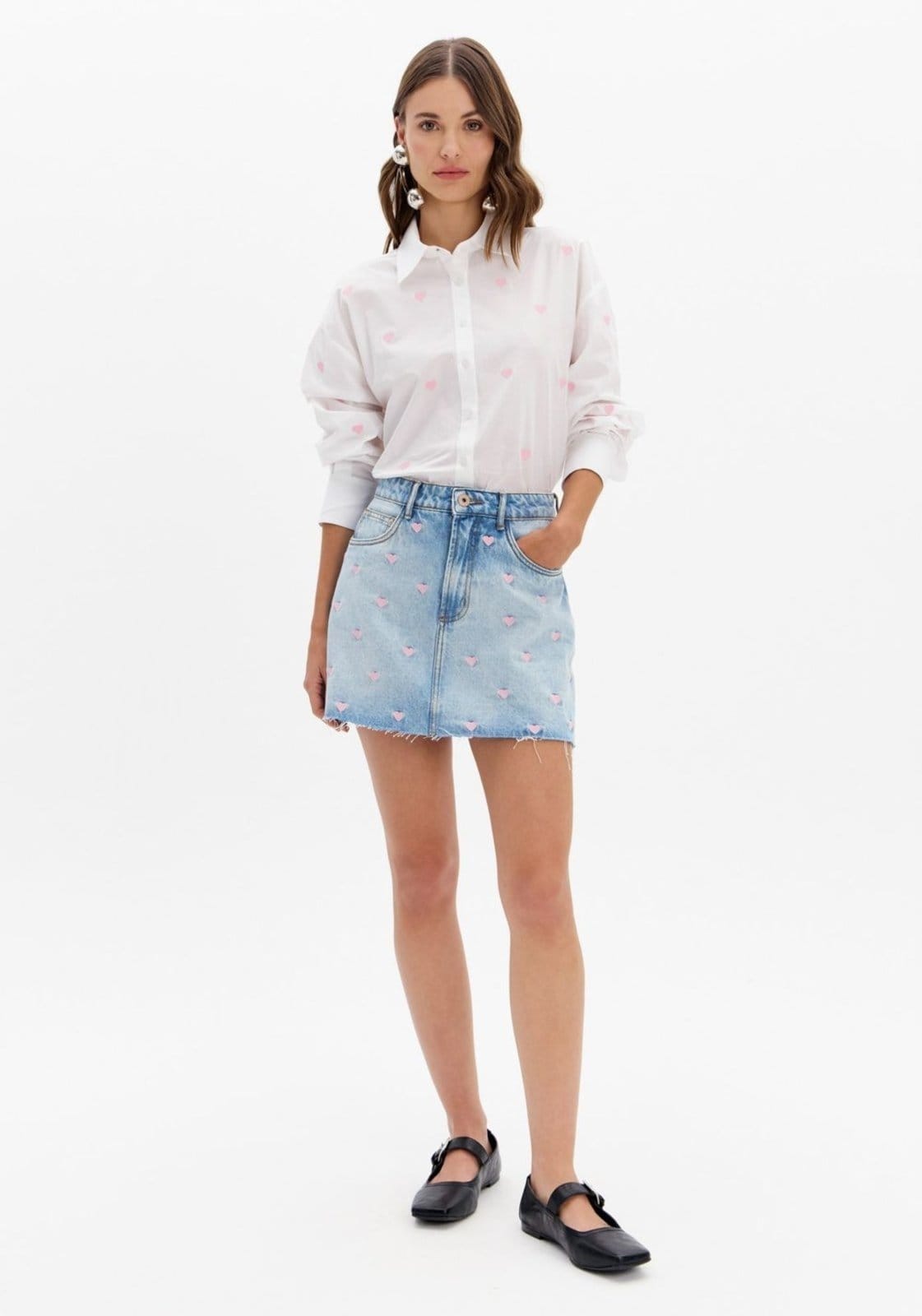 Saia Jeans Curta Com Corações