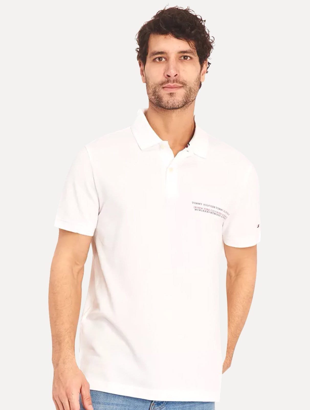 Polo Tommy Hilfiger Masculina Piquet Small Chest Stripe Branca