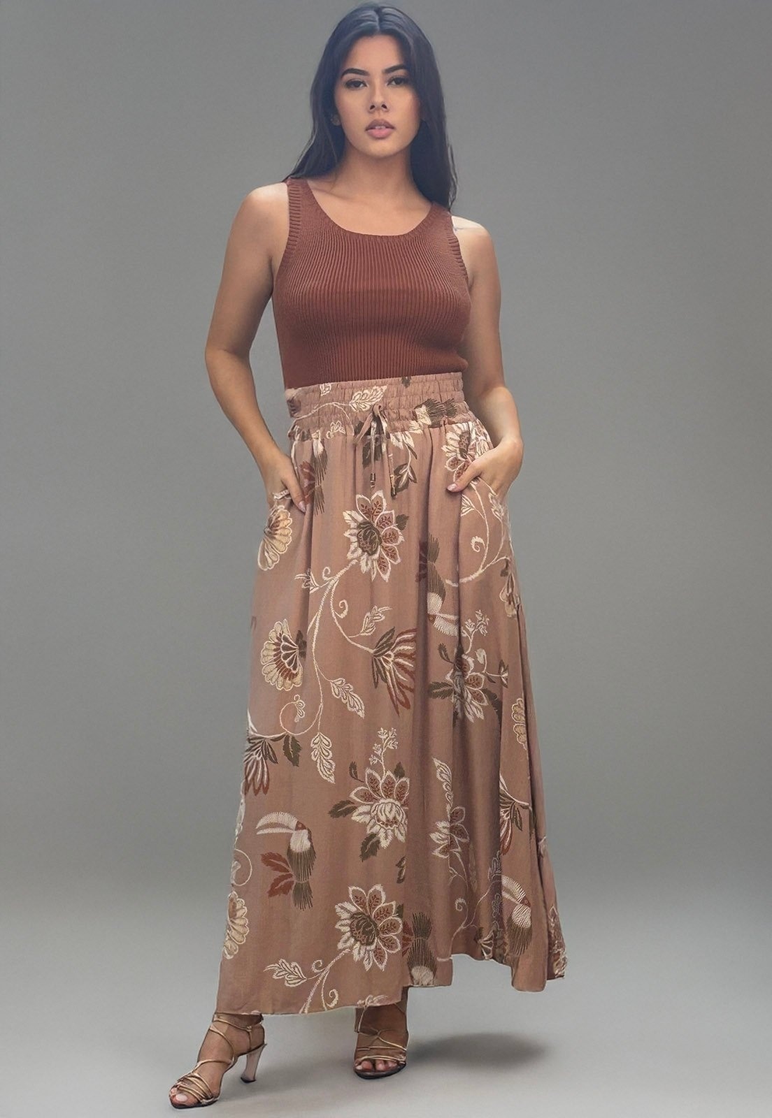 Imagem principal Saia Longa Cabanafree Estampa Marrom Cabanafree off-white