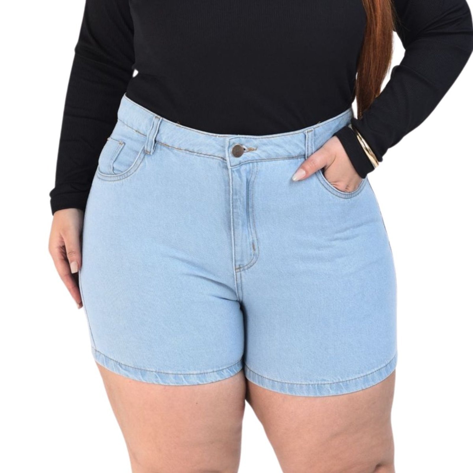 Imagem principal Bermuda Clara Plus Size Meia Coxa Jeans Loka azul