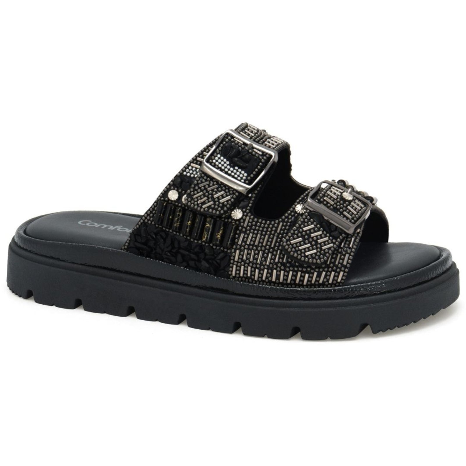 Imagem principal Sandália Feminina Flat Preta Pedraria Comfortflex 2546435-1 Comfortflex preto