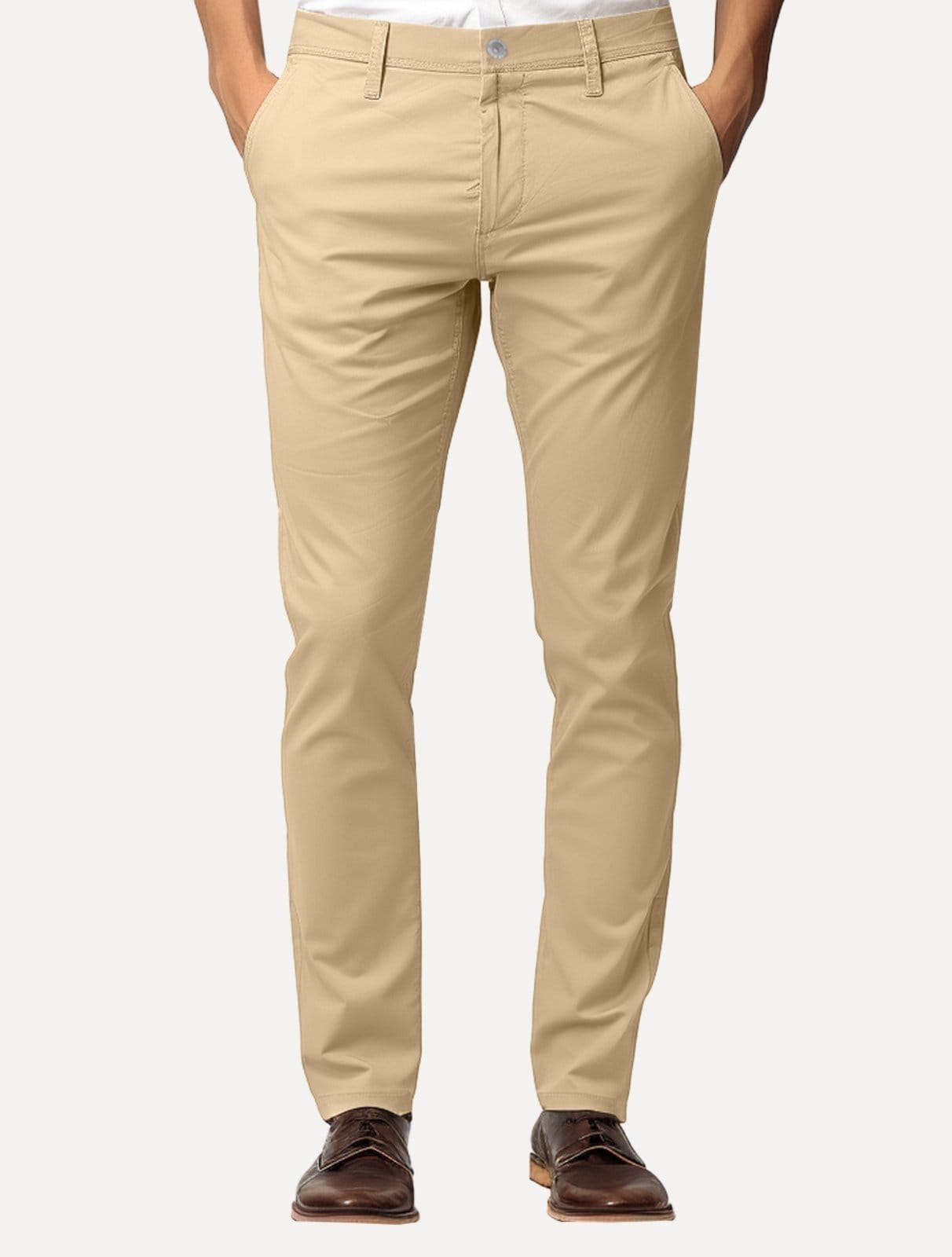 Calça King & Joe Sarja Masculina Slim Grey Tag Cáqui