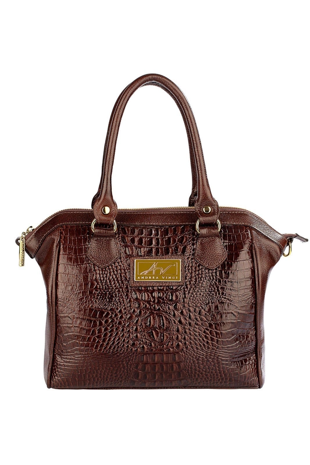 Bolsa Andrea Vinci estruturada de couro croco Leila - Café
