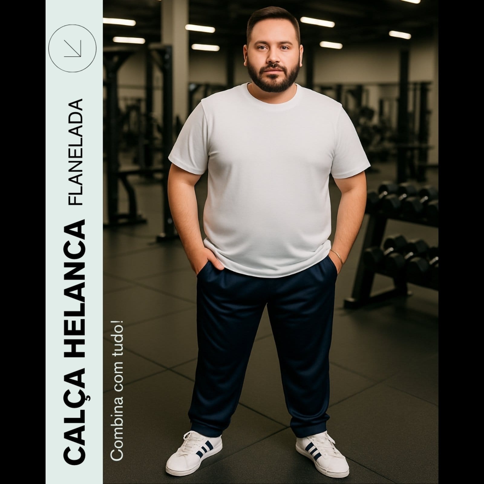 Calça Plus Size Helanca KS Listra Lateral Confortável Esportiva Casual