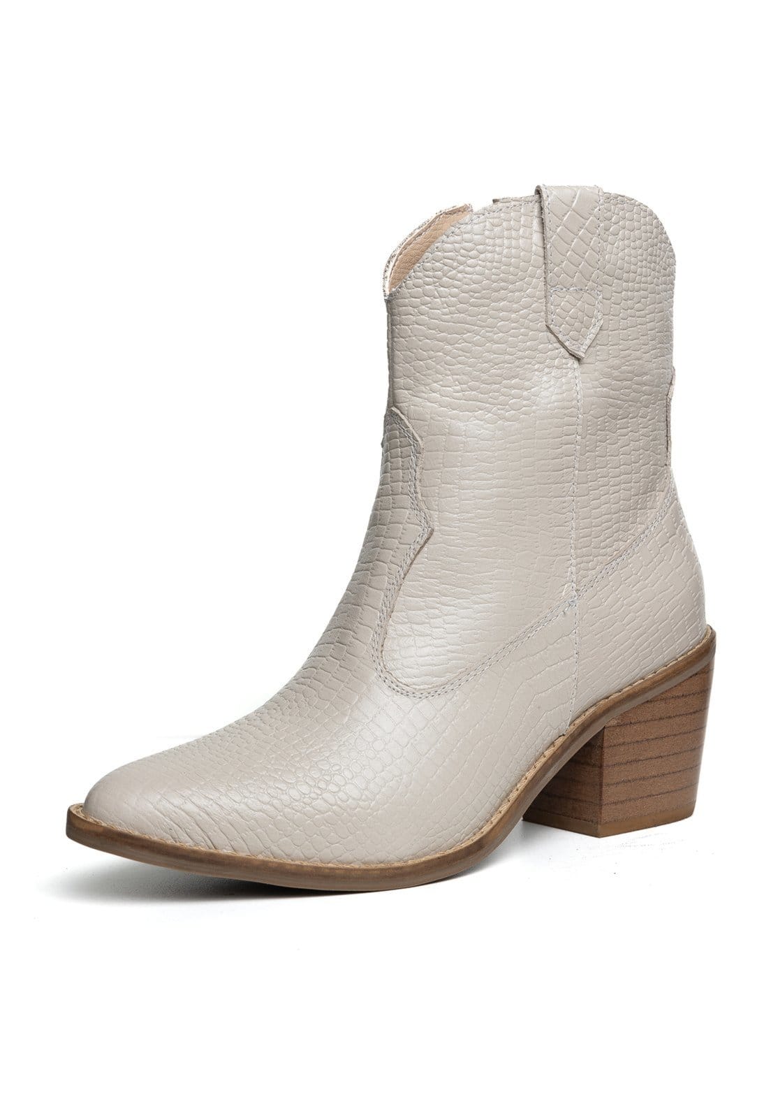 Bota Western Texana Bico Fino Cano Curto Country Couro Croco Off White
