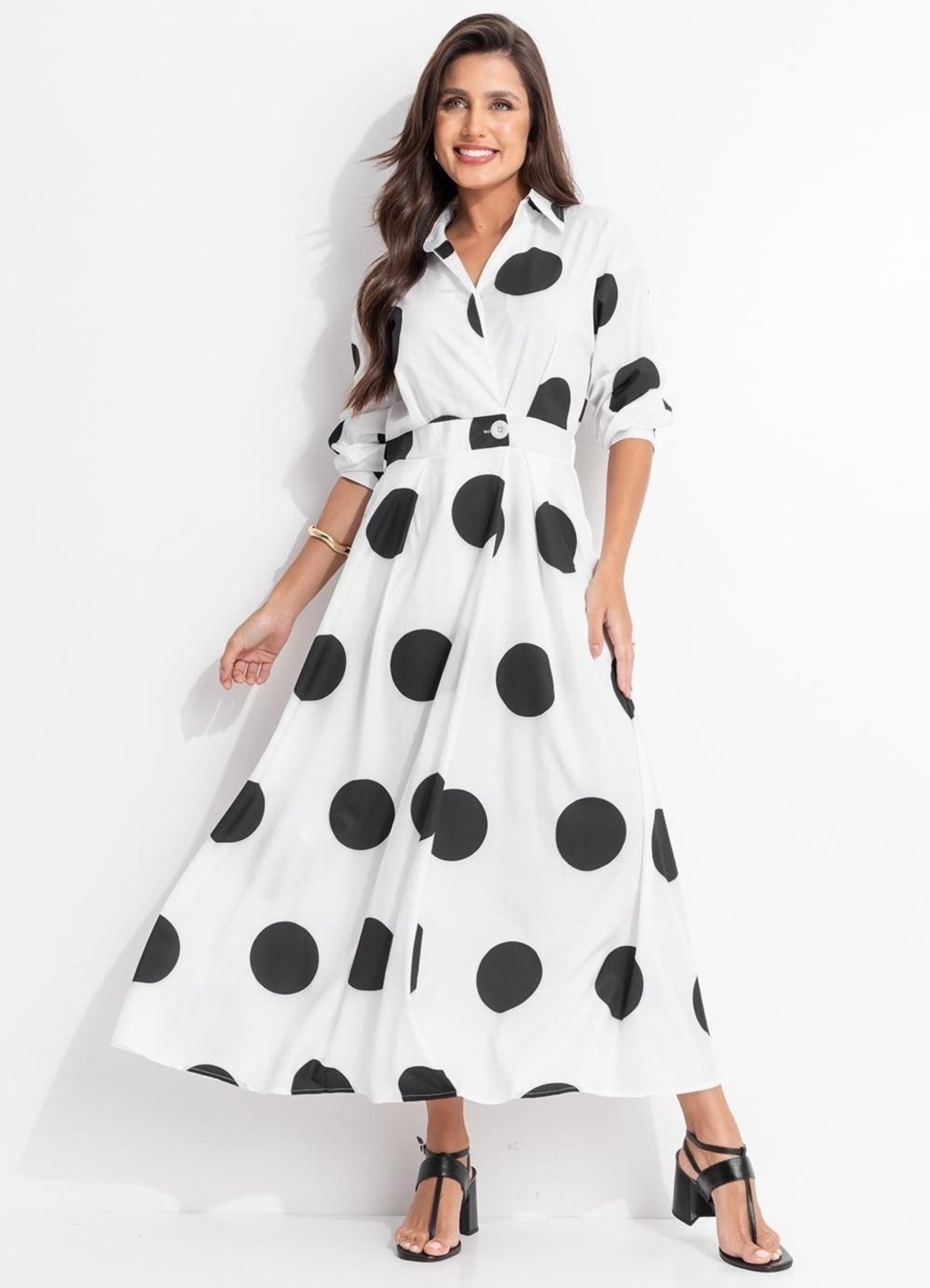 Imagem principal Vestido Em Alfaitaria De Poliéster Poá Quintess branco